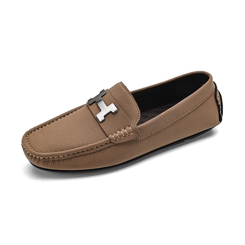 Four Seasons Men's Pig Bar Leather Hand-sewn Doudou Shoes Soft-soled Soft Casual Shoes Driving Driving Shoes One Pedal Men's Shoes
