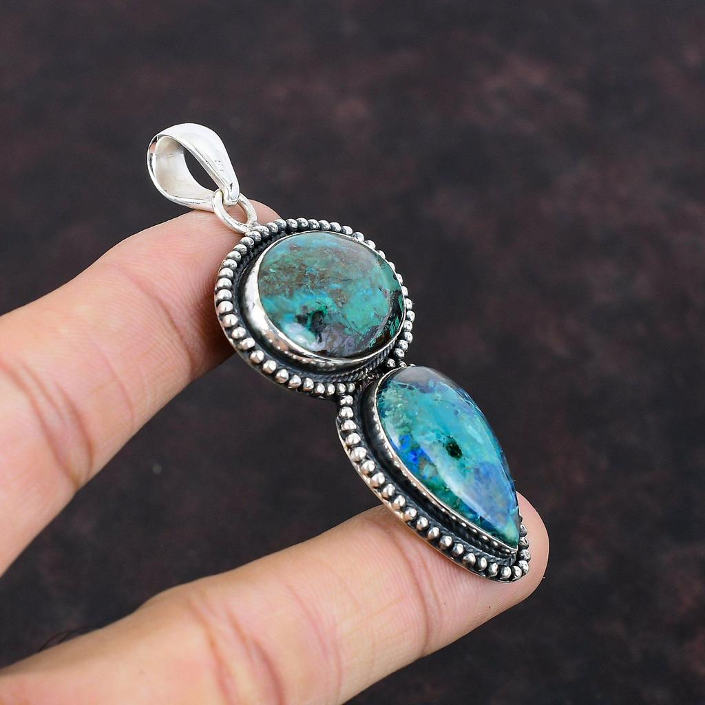 Pandantiv crisocola Bijuterii decente lucrate manual Pandantiv din argint 925 Pandantiv vintage Bijuterii cu pietre prețioase Pandantiv cu piatră vindecătoare Cadou de nuntă