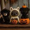 Handmade Crochet Dog Cat Figurine Cute Halloween Knitted Animal with Pumpkin Emotional Support Gift for Dog Cat Lovers