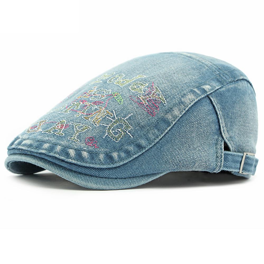

HT4793 Mens Berets Women New Spring Autumn Ivy Flat Cap Vintage Artist Painter Beret Hat Male Female Adjustable Denim Beret Cap 55-60cm Adjustable