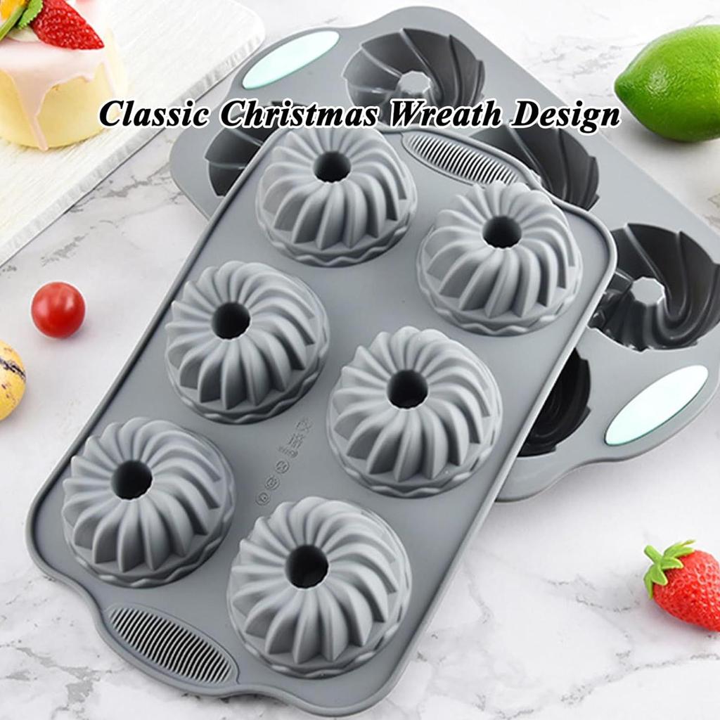 Silicone Ice Tray 6-Cavity Reusable Christmas Wreath Holiday Ice Molds for Chocolate, Cake, Soap, Candle Making Party Supplies