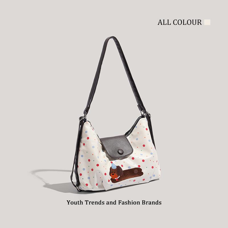 Niche cartoon coffee puppy cute shoulder crossbody backpack polka dot bag