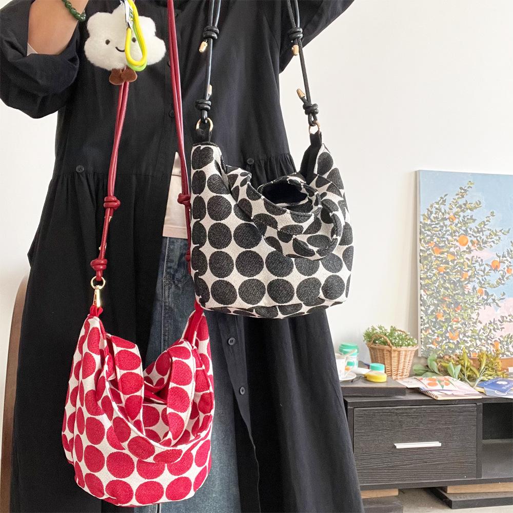 Simple Polka Dot Fabric Women's Shoulder Bags Fashi Versatile Ctrast Color Female Handbag Casual Ladies Messenger Bags