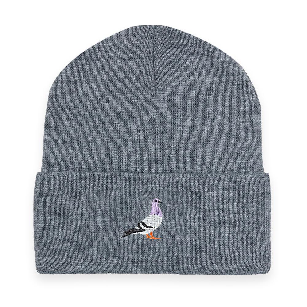Men's and women's knitted hats for autumn and winter, warm pigeon embroidery pattern pullover, brimless woolen hat
