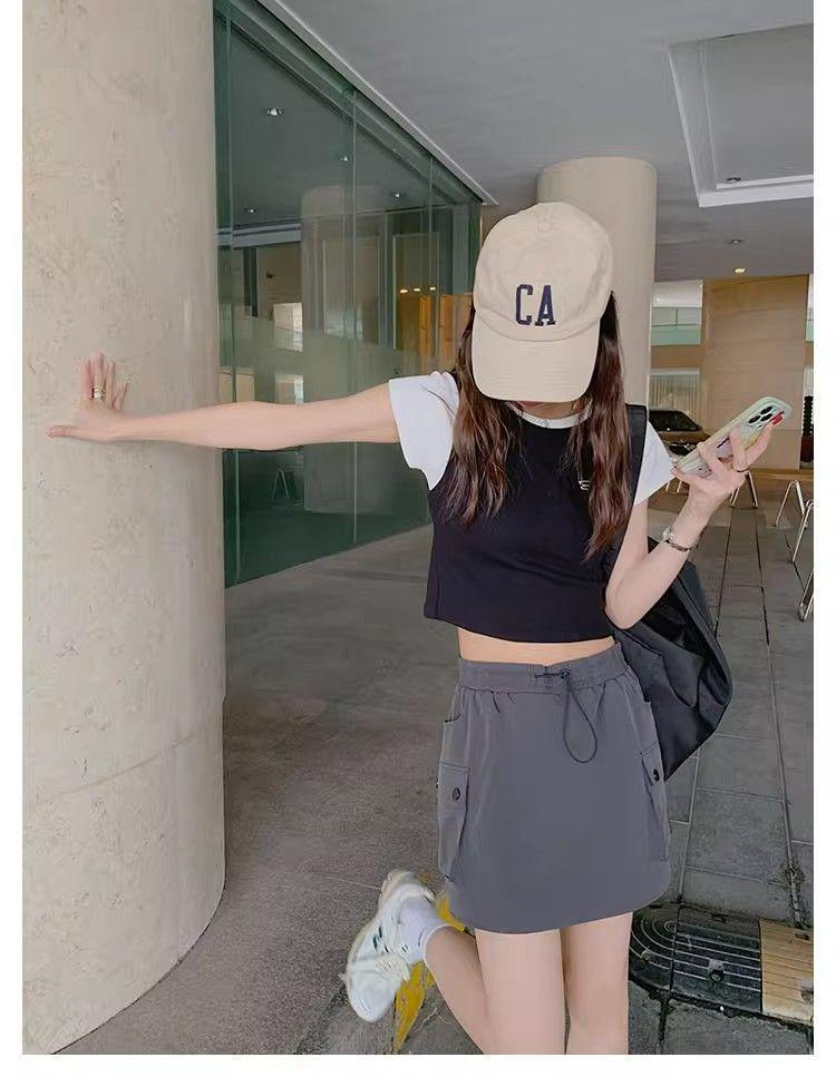 Gray High-Waisted A-Line Wide-Leg Summer Skirt for Women - Petite, Slimming, and Quick-Drying