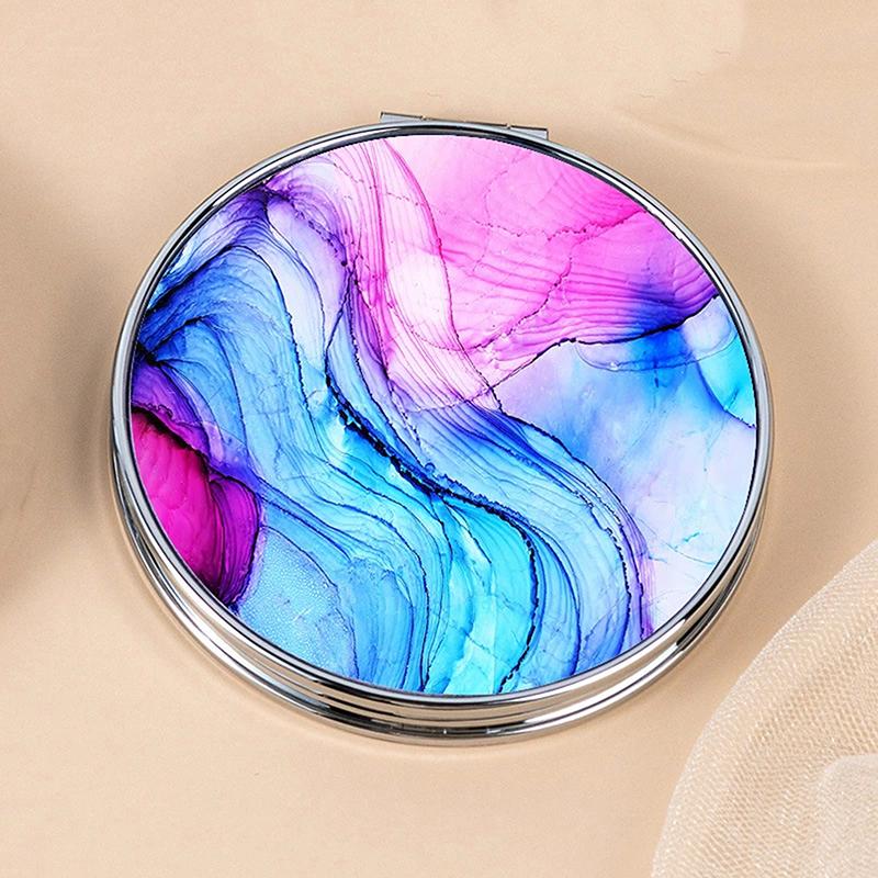 

Винтажное ручное мини-компактное зеркало для макияжа с полосатым узором, портативное, зеленое/фиолетовое/синее, зеркало для сумки