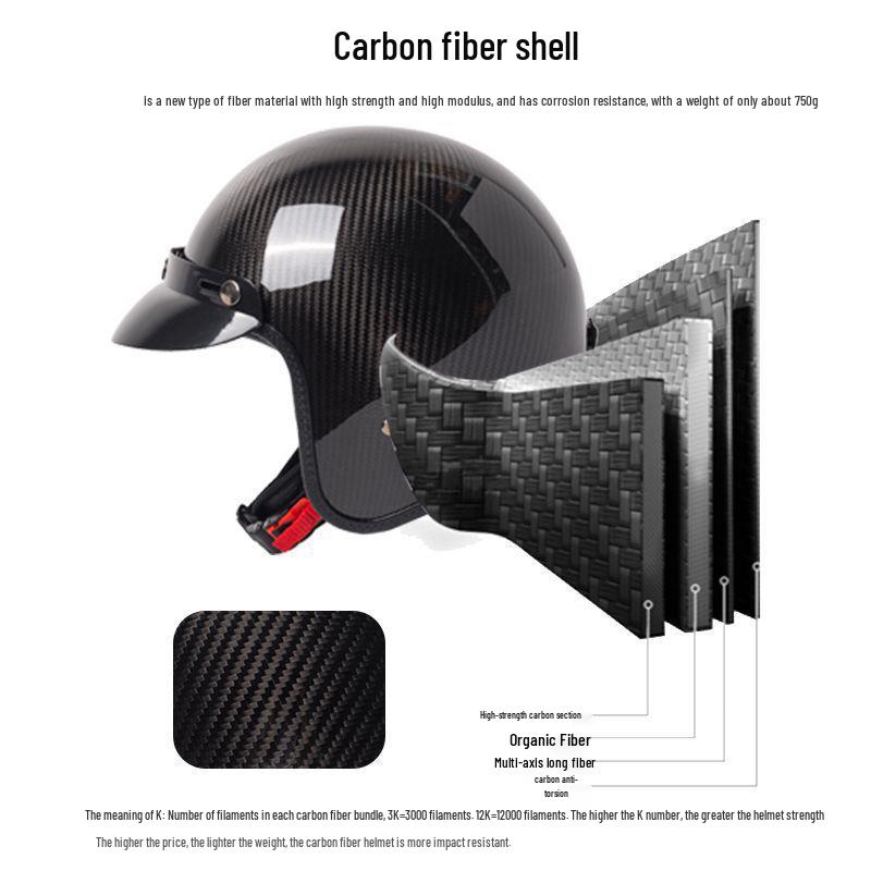 Forged Carbon Fiber Three-Quarter Retro Motorcycle Helmet