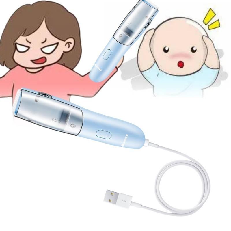 Wiederaufladbarer Baby-Haarschneider Wasserdicht USB Blaue Keramikklinge Leiser Motor