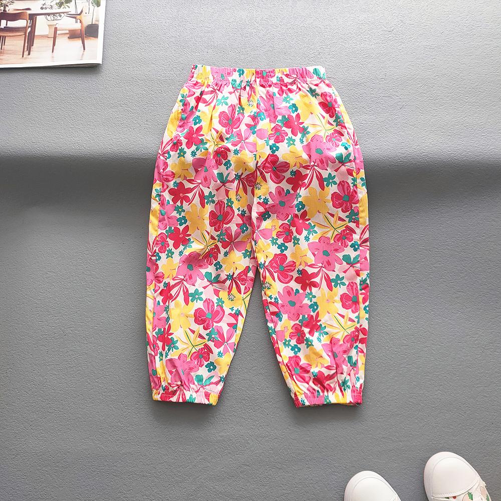 

Летние милые штаны с цветами для девочек, детские повседневные штаны с выдвижной ножкой и принтом, крутые дышащие пляжные штаны для маленьких мальчиков и девочек 140