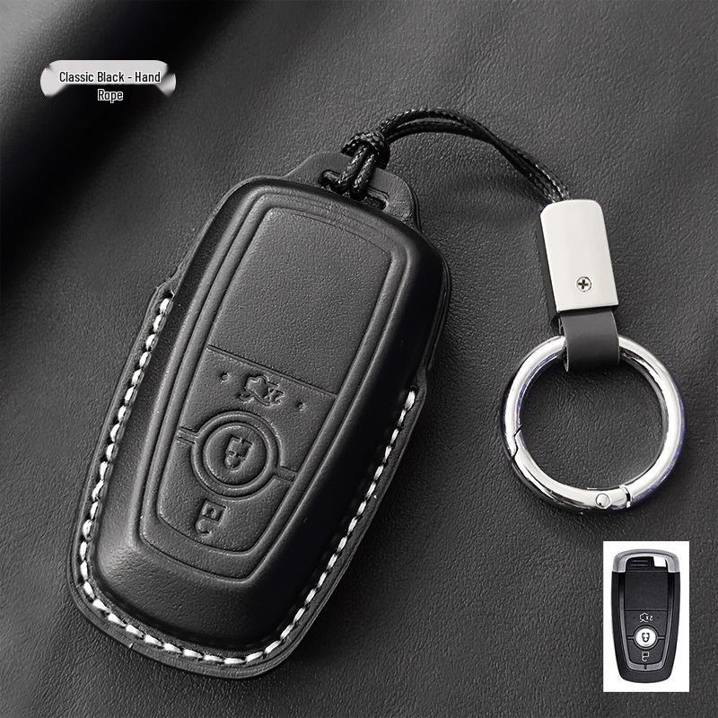 Genuine Leather Key Case for Ford Focus, Mondeo, Edge, Escort, Explorer, and Raptor.