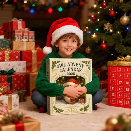 Eulen Adventskalender 2025 24 Tage Acryl Eulen Anhänger Weihnachts-Countdown-Kalender Tierisches Thema Weihnachtsbaum Hängedekorationsset