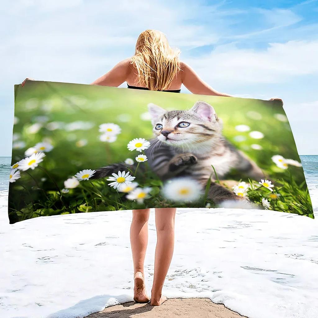 Cat Print Microfiber Lightweight Beach Towel, Soft Beach Blanket Fast Dry Super Absorbent Beach Towels for Adults and Kids