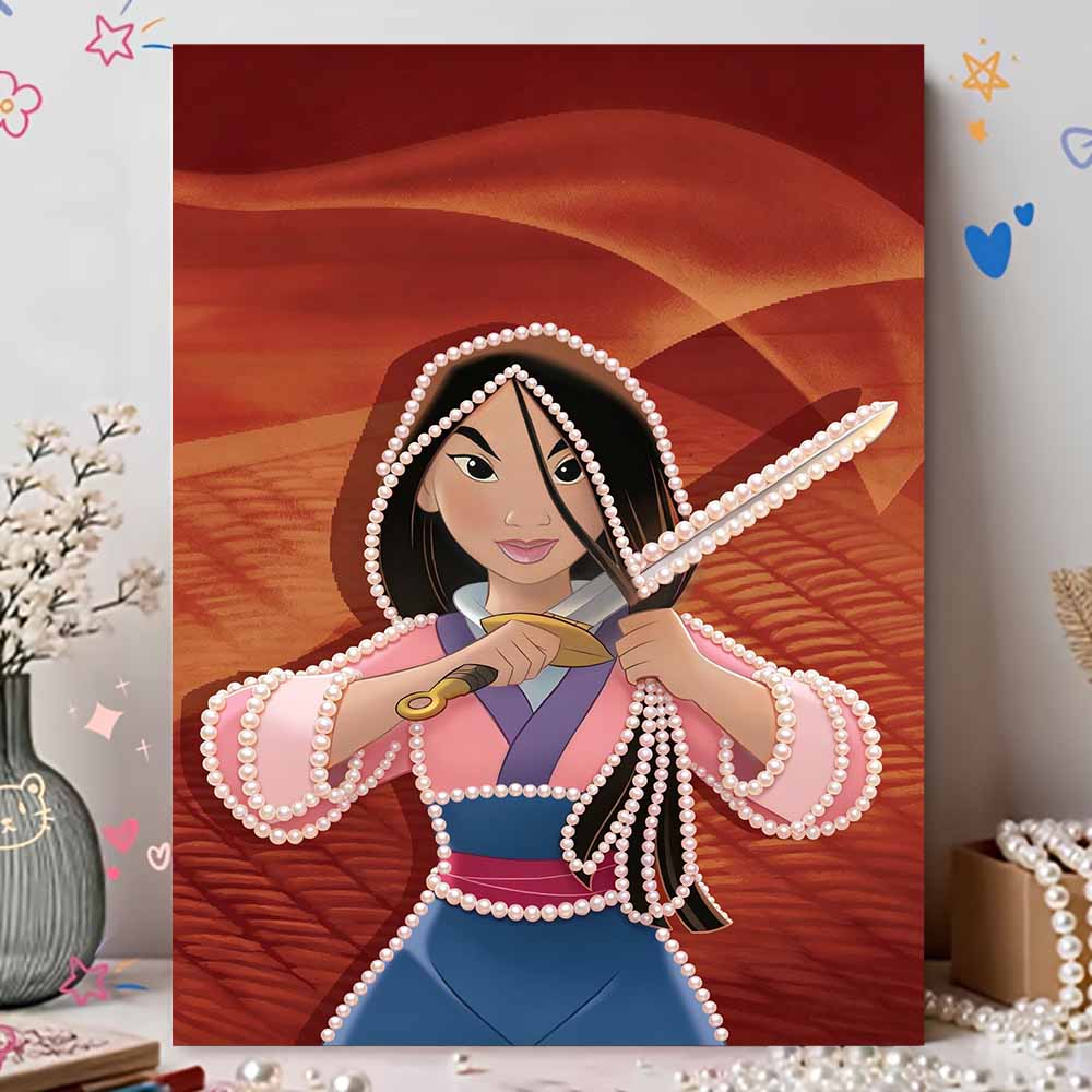 Disney Arte di perle: Kit Pittura con Perle a Tema Mulan Set Artistico Fai-da-te con Diamanti di Perle Adatto per Principianti e Adulti, Ideale per Decorazione Murale Domestica e Regali