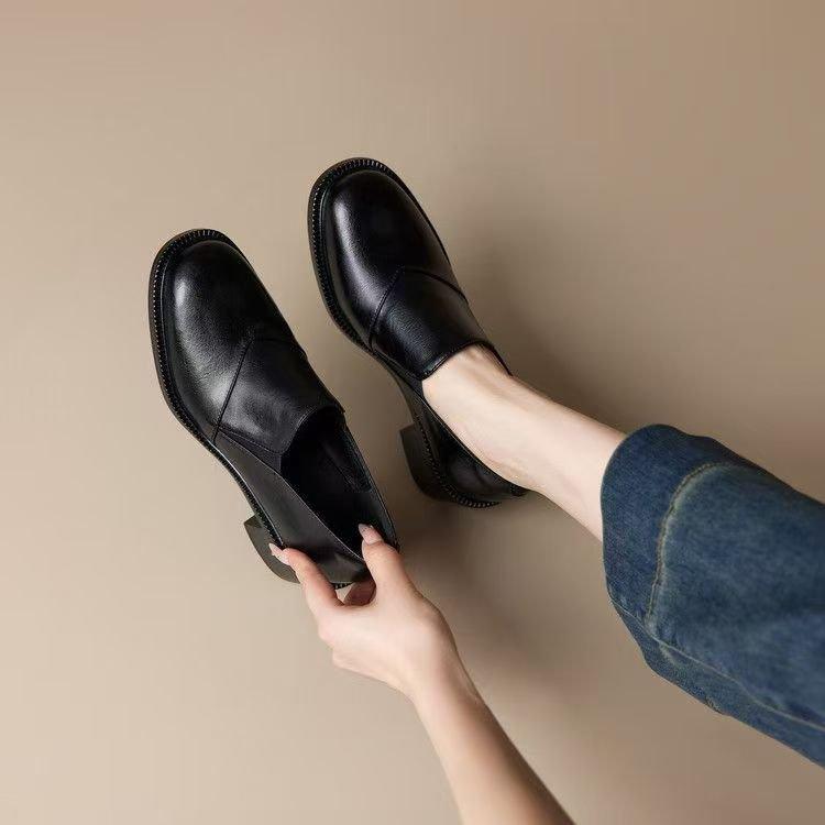 

Thick-soled new spring and autumn comfortable and not tired feet retro small leather shoes commuting height-increasing single shoes 35