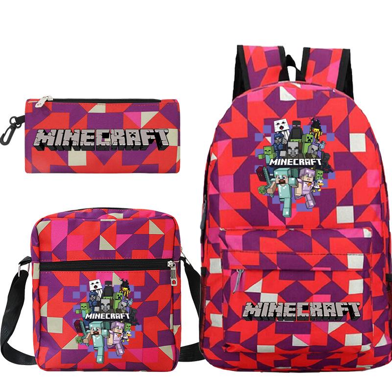 Minecraft Primary And Secondary School School Bag Children'S Backpack Backpack Shoulder Bag Pencil Case Three-Piece Set