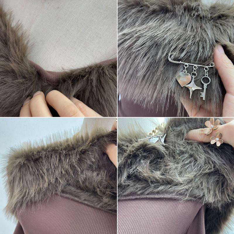 Chic One-Shoulder Fur Patchwork Long-Sleeve Top 1382