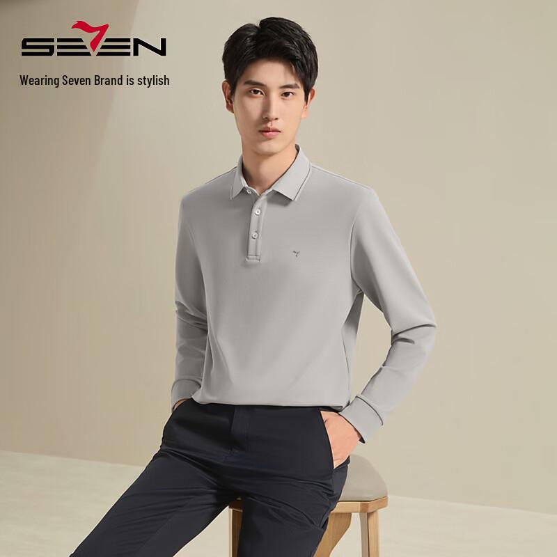 SEVEN Men's 10A Antibacterial Waffle Brushed Long Sleeve Polo Shirt