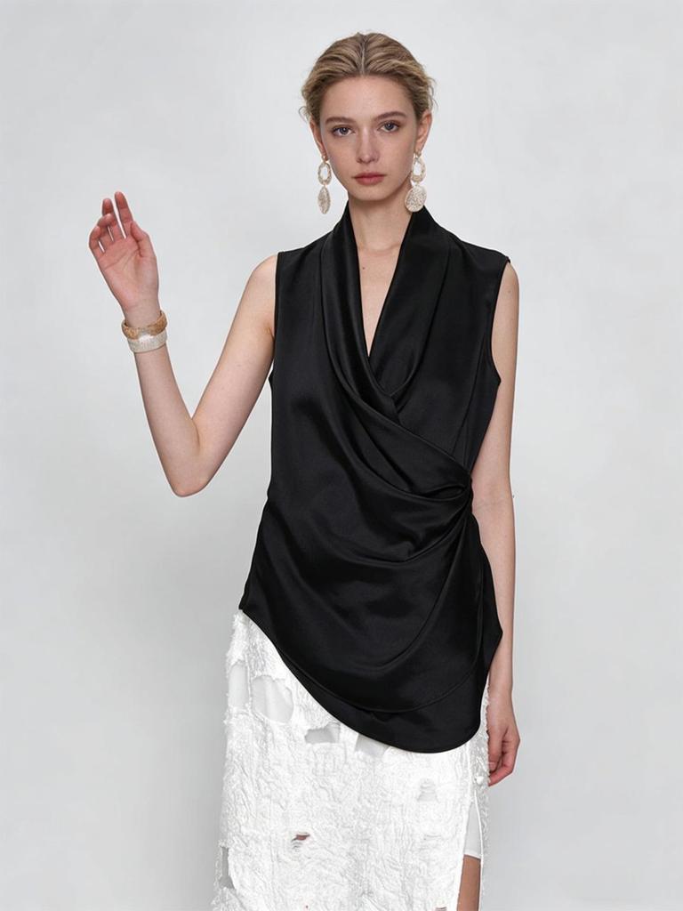 Abito in Acetato Haute Couture Scollo a V Senza Maniche per Resort, Matrimoni e Feste Serale
