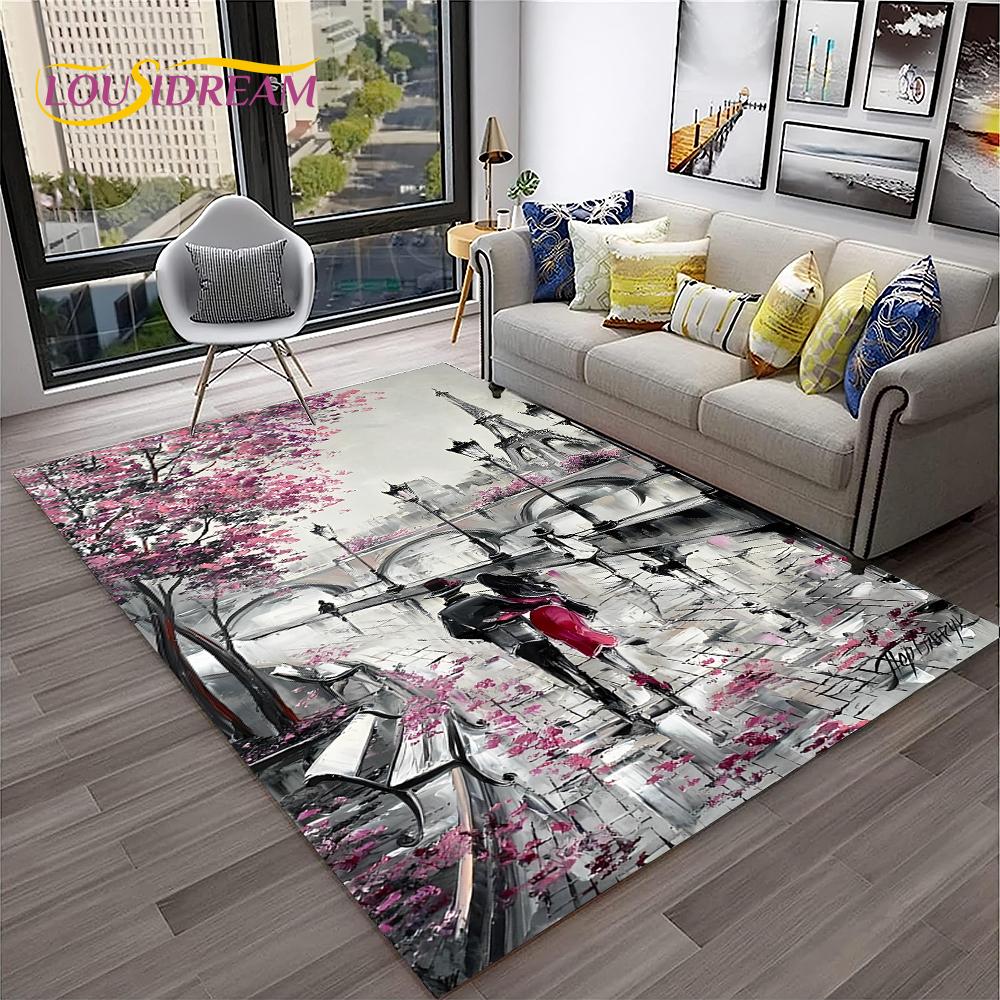 France Paris Eiffel Tower Retro Carpet Rug for Home Living Room Bedroom Sofa Doormat Decor,Kids Play Area Rug Non-slip Floor Mat