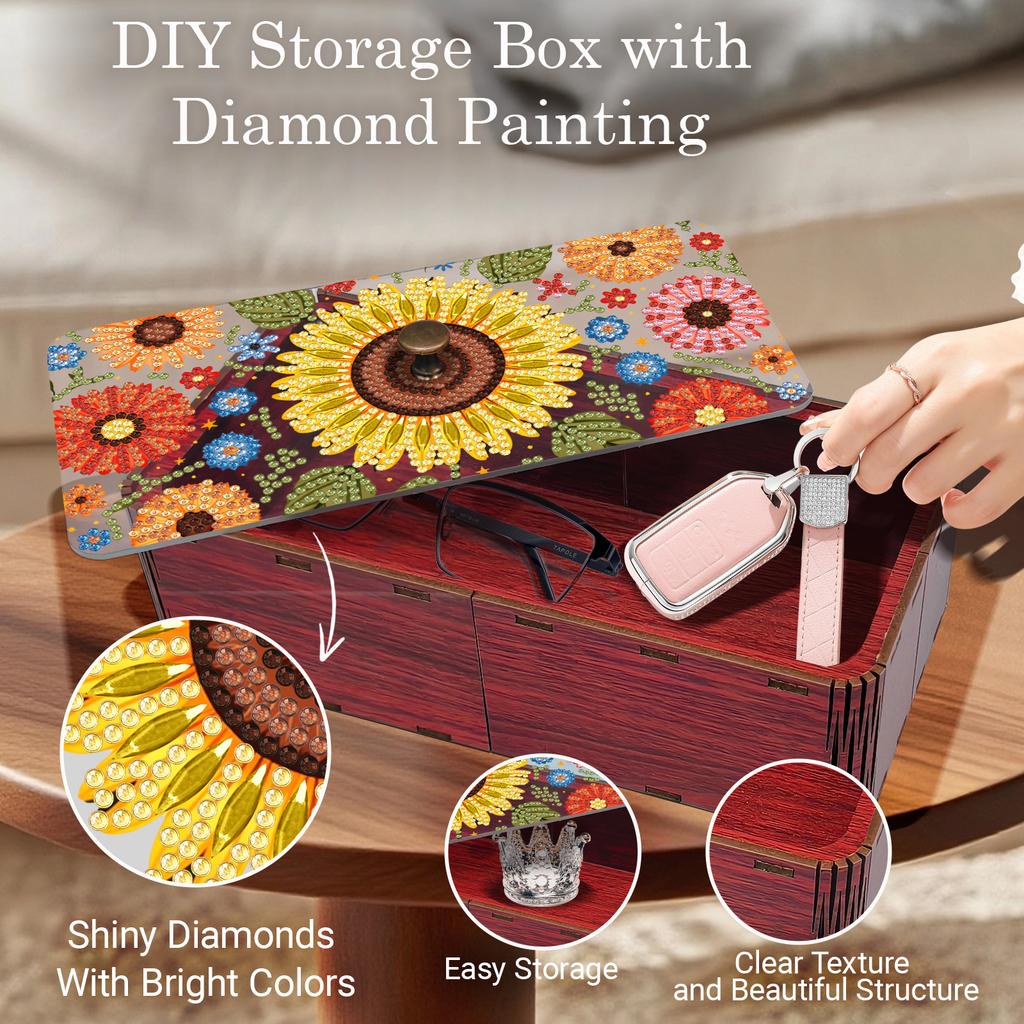 DIY Diamond Art Wooden Storage Box with Lid Diamond Art Storage Case Unique Office Desk & Vanity Organizer