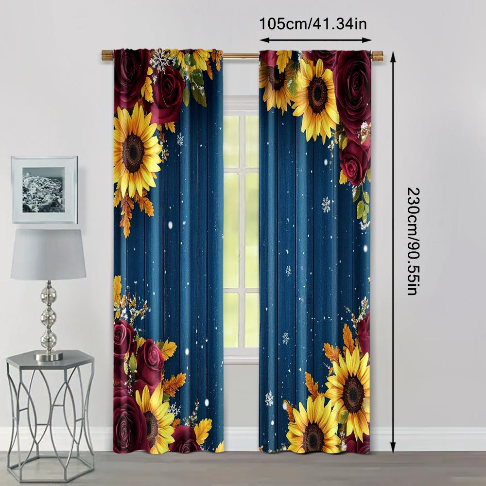 2pc,  Window Drapes Burgundy Sunflower Backdrop for Wedding Party Birthday Decorations Supplies Banner Rustic Wood Floral 100%