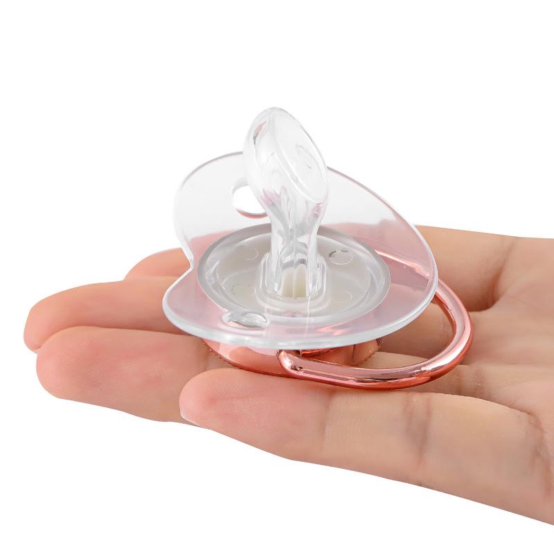 Transparent Rose Gold Letter Baby Pacifier with Diamond Design and Chain Clip