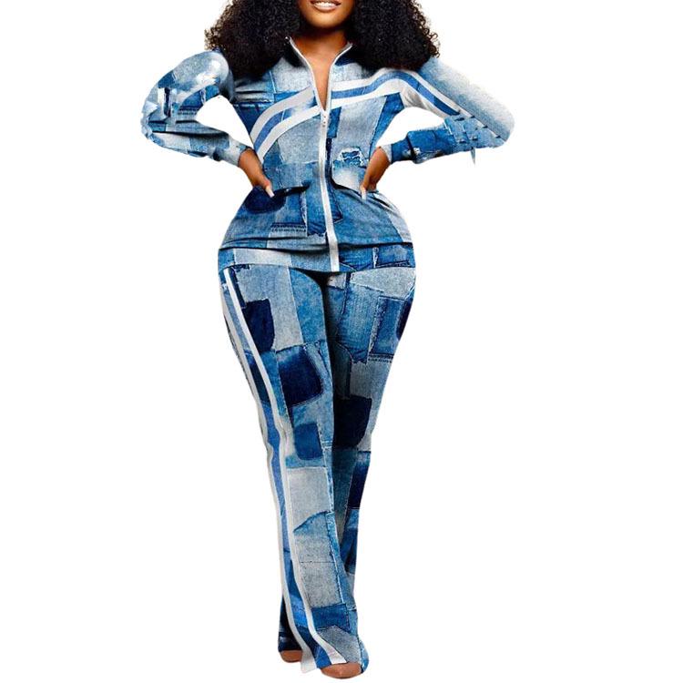 Ensemble Pantalon Long Zippé Manches Longues Coupe Slim Mode Femme Européenne et Américaine Automne/Hiver 2024