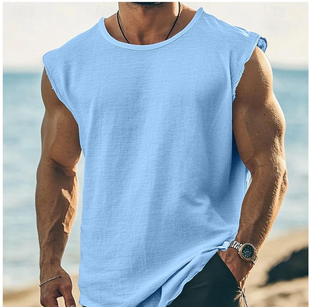 Men Loose Wide Shoulder Sleeveless Casual Sports Tank Top For Summer Beach Workout