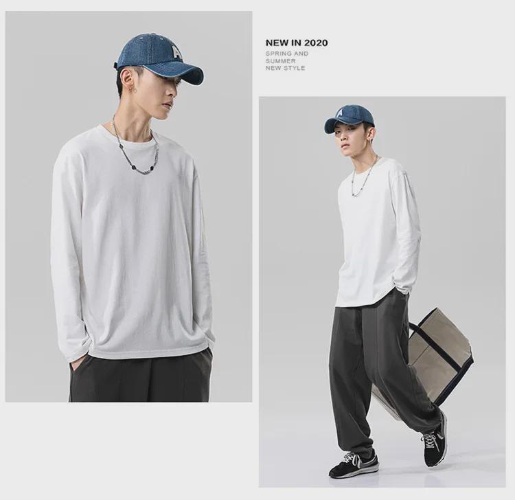 Men's Multicolor Long Sleeve Cotton T-shirt, Couple Outfit, Solid Color, Youth Style