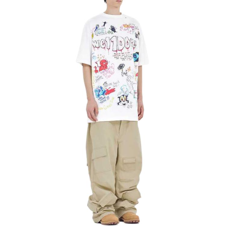 WE11DONE SS24 Graffiti Logo Print Round Neck Short Sleeve T-Shirt Unisex T-Shirts White WD-TT1-24-729-U-WH