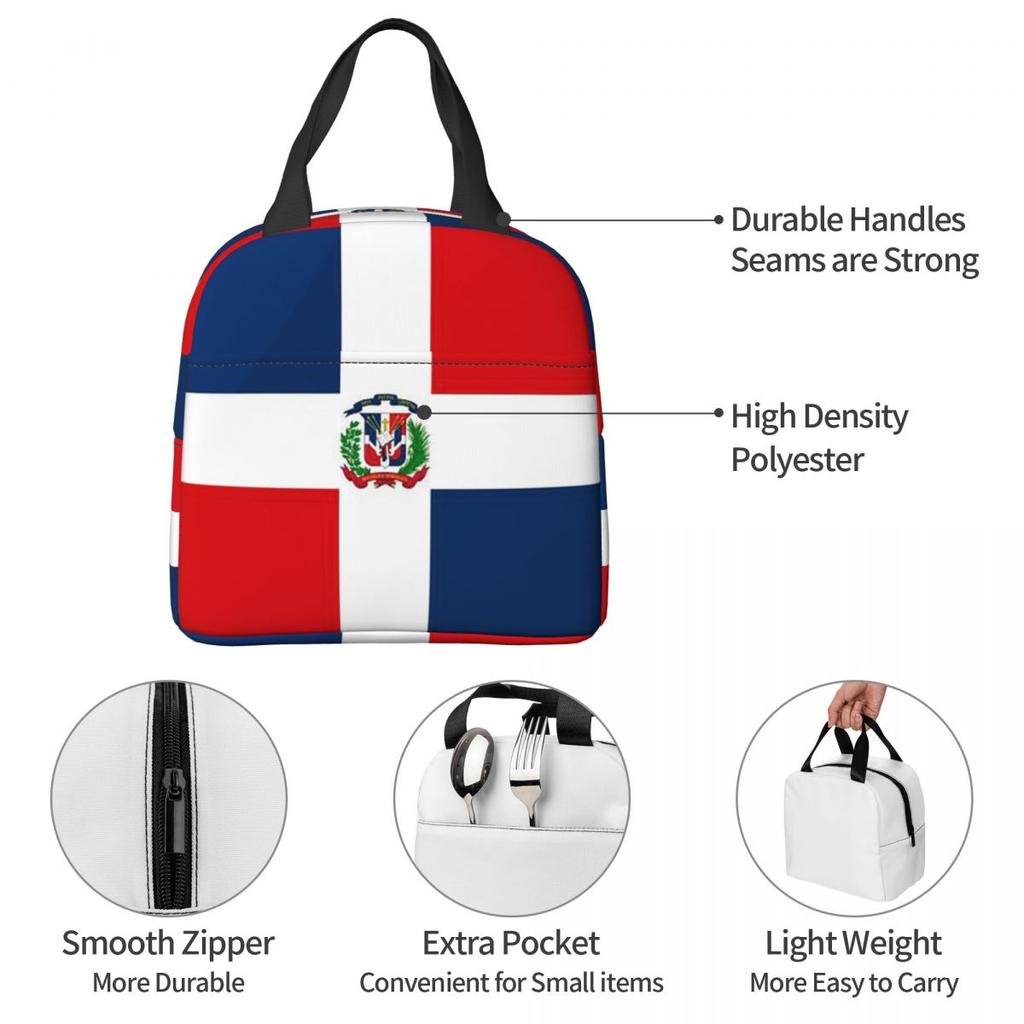 Dominican Republic Flag Insulated Lunch Bag for Women Children Portable Food Boxes Thermal Lunch Box Tote
