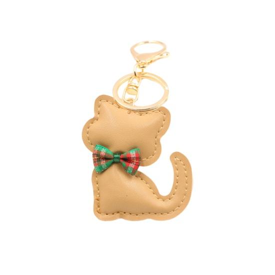 Kreslený kočičí přívěsek Keychain Mašlička Dekor Umělá kůže Přívěsek na klíče Kotě Přívěsek Jemná šicí taška Přívěsek