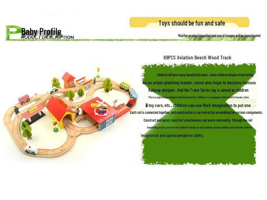 69-Piece Wooden Train Set for Kids - Educational Assembly Toy for Parent-Child Play