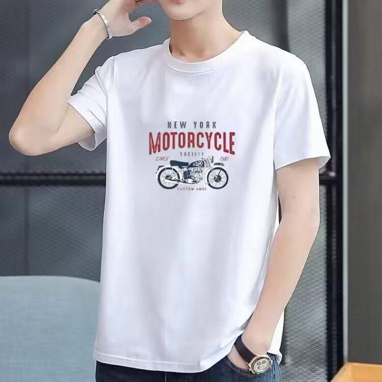 Spring and Summer T-shirt Men's Large Size Five-minute Sleeve Men's Short-sleeved Medium-sleeved Trend Motorbike Printing Tops