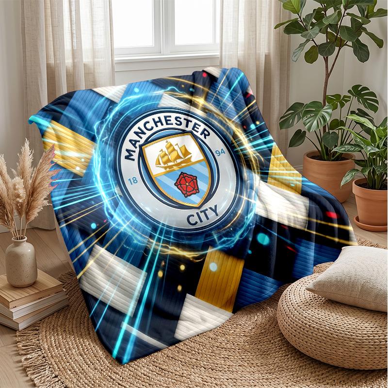 Manchester City Theme Blanket Soft Flannel Blanket Plush Throw Blanket Cozy Sofa Bed Blanket for Home Decor