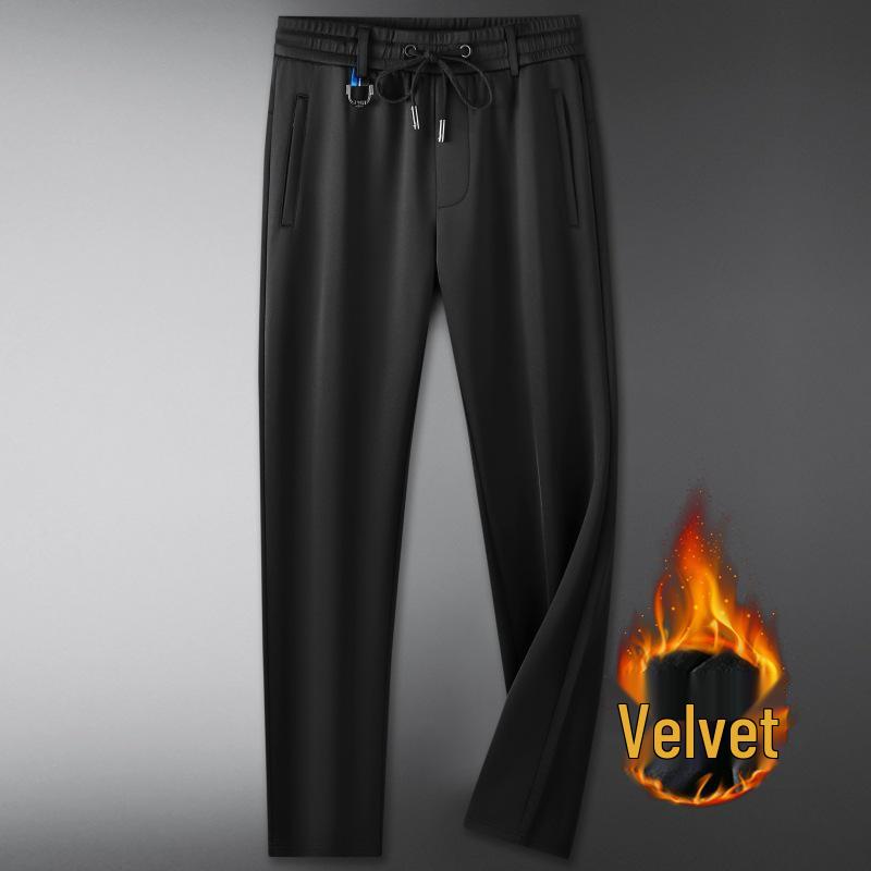 Men's Plus Size Autumn Fleece-Lined Sweatpants - Elastic Waist, Straight Leg Casual Pants