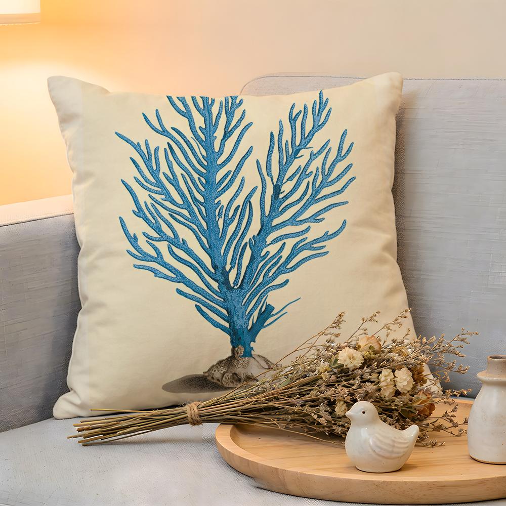 Cushion Cover  Linen  SkinFriendly Soft Decorative Case For Sofa Home Decor Blue Sea Creature Coral Shrimp Pillow cover