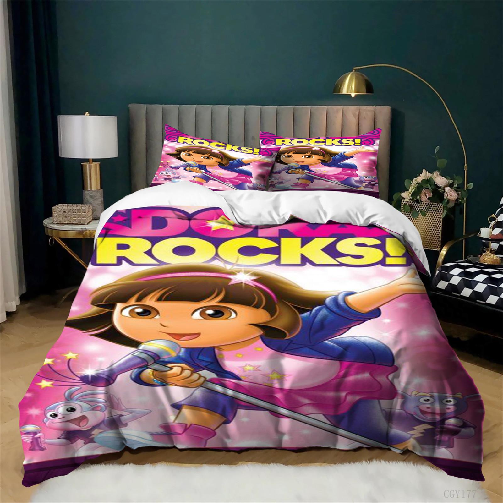 3-Pcs Dor-a the Explorer Queen Bedding Set,All Season Ultra Soft Quilt Cover Lightweight Graphic Duvet Cover Set for Kids 135x200cm