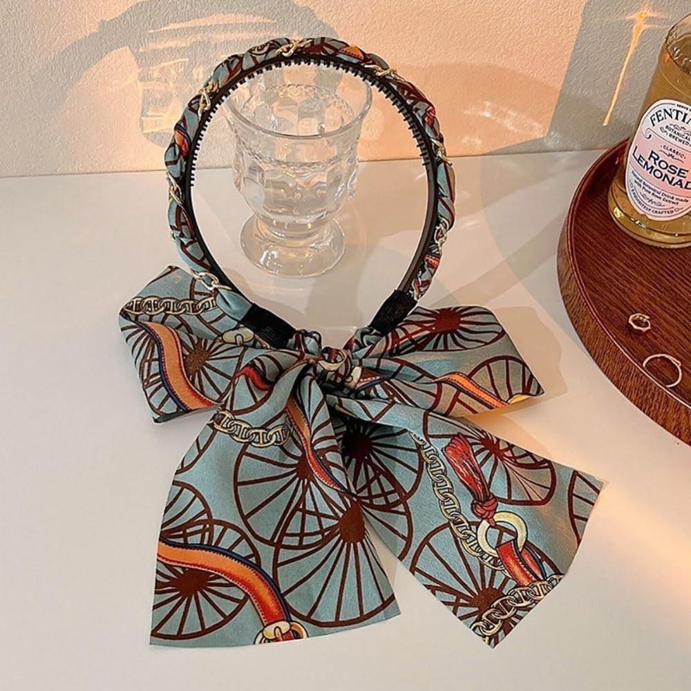 

Ретро лента для волос с цветочным принтом, обруч для волос, высококачественная шелковая повязка на голову для женщин, девушек, детей Style 3