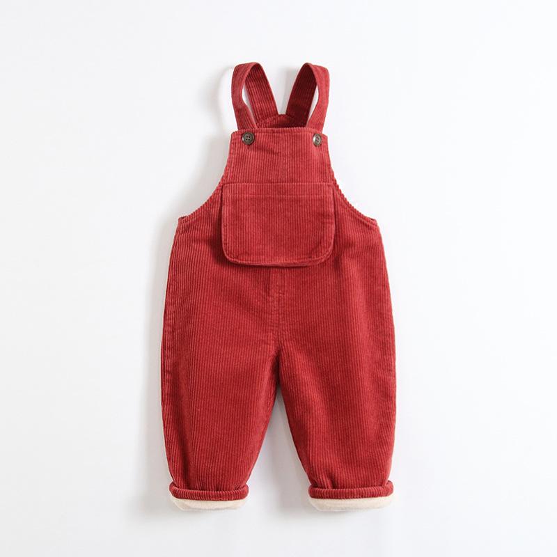 2025 Winter Korean Style Corduroy Overalls for 0-3 Year Olds - Velvet-Lined for Extra Warmth