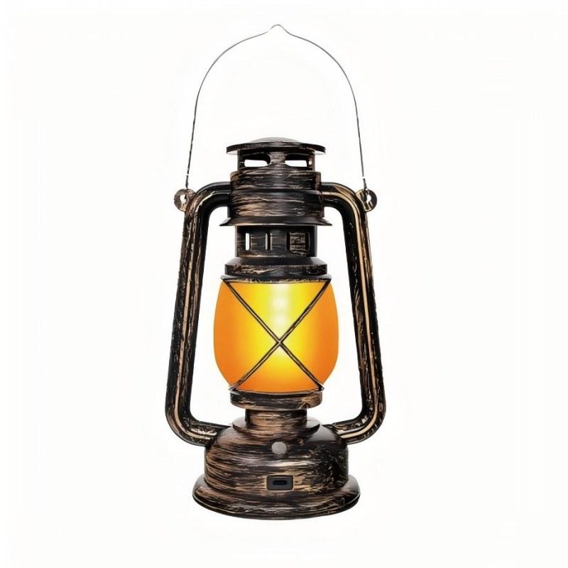 Vintage Lantern Portable Camping Light with Flame Effect USB-C Rechargeable 1200mAh Battery for Bar Restaurant Decoration