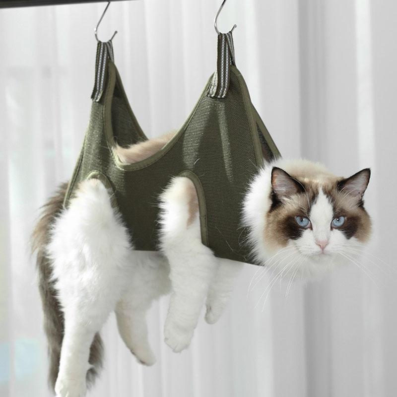 Pet Grooming Hammock for Cat Dog Nail Clipping Trimming Restraint Bag with Hooks Anti-Scratch Helper for Feeding Bathing Hair