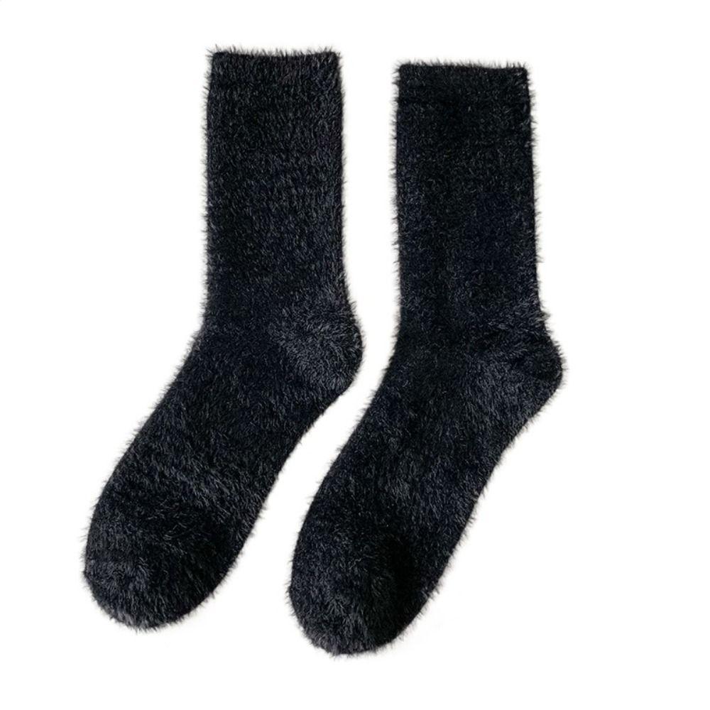 

Solid Color Fashion Thick Retro Man Socks Middle Tube Hosiery Korean Style Socks Mink Velvet чёрный