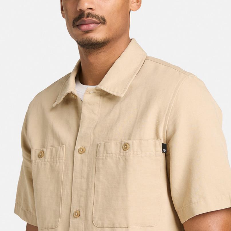 Timberland Camicia Polo a Maniche Corte Tinta Unita Misto Lino Uomo camicie TB0A5SK7Y941