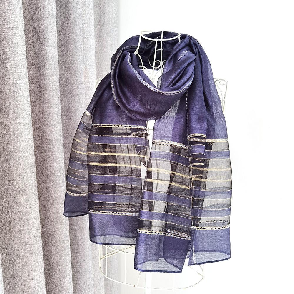 New Silk Scarf Women's Scarf Shawl Striped Mulberry Silk Scarf Sunscreen Large Silk Scarf