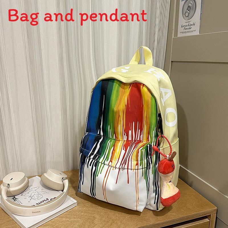 

Creative Graffiti Colored Student Backpack With Plush Pendant Casual For