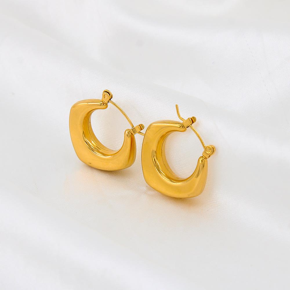 18K Gold Geometric Titanium Steel Hollow Earrings - European Style Trendy Ear Studs