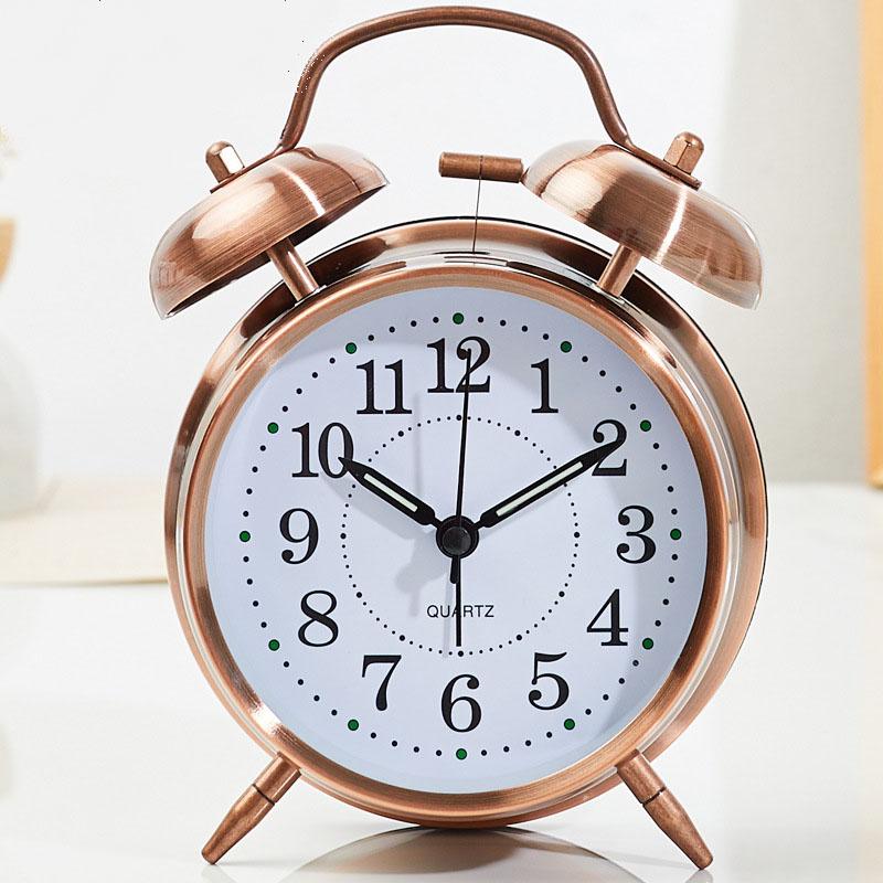 Home 4 Inch Retro Bell Clock Office Retro Creative Bell Alarm Clock Bedroom Jump Needle Type Metal Mute Luminous Alarm Clock