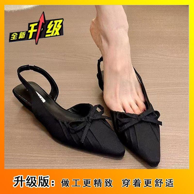 Pointed Wrinkled Bow Flat Bottom Versatile Fairy Style Fashion Sandals Small Fragrant Style Mary Jane 2025 Spring and Summer New Models