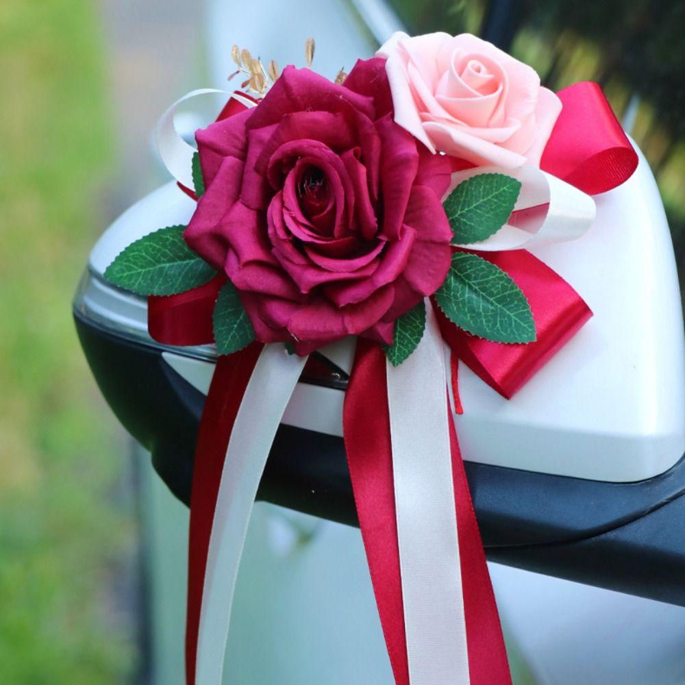 Retro Bow Rearview Mirror Decoration Wedding Party Door Handle Decoration Automotive Supplies